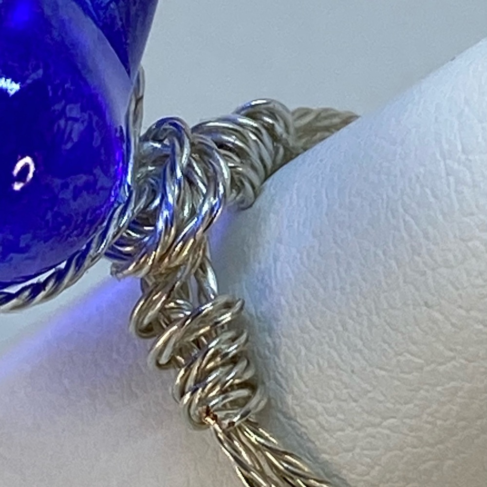 Handmade Blue Heart on Twisted Silver Tone Ring - Picture 7 of 15